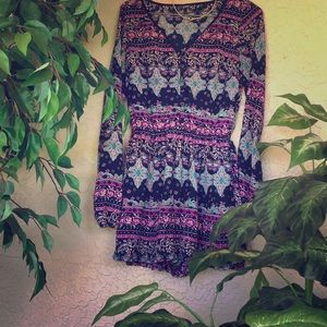 Purple and blue print romper